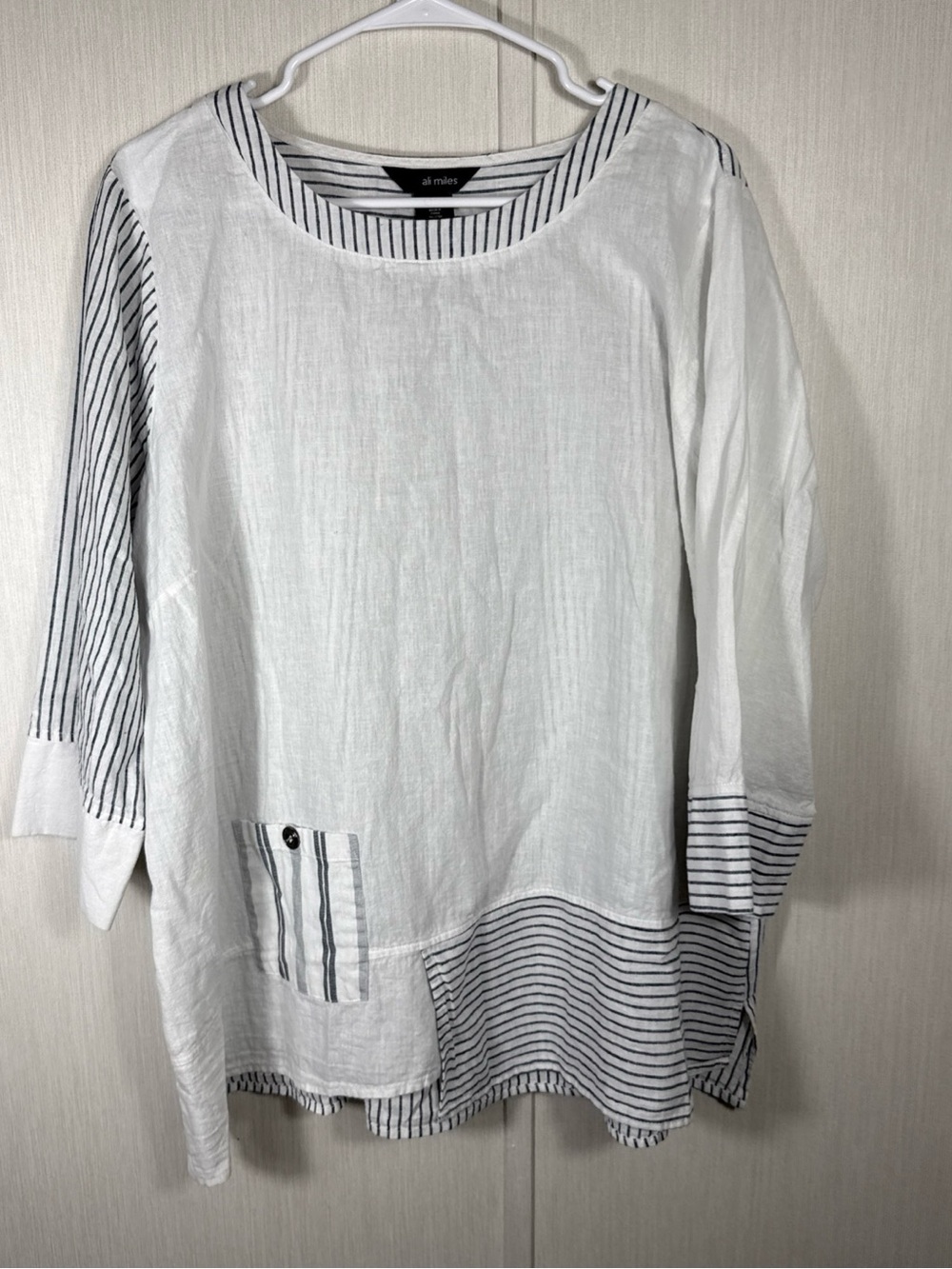 Ali Miles 1X Linen/Cotton Blend Beachy Artsy Lightweight Tunic Coastal Lagenlook